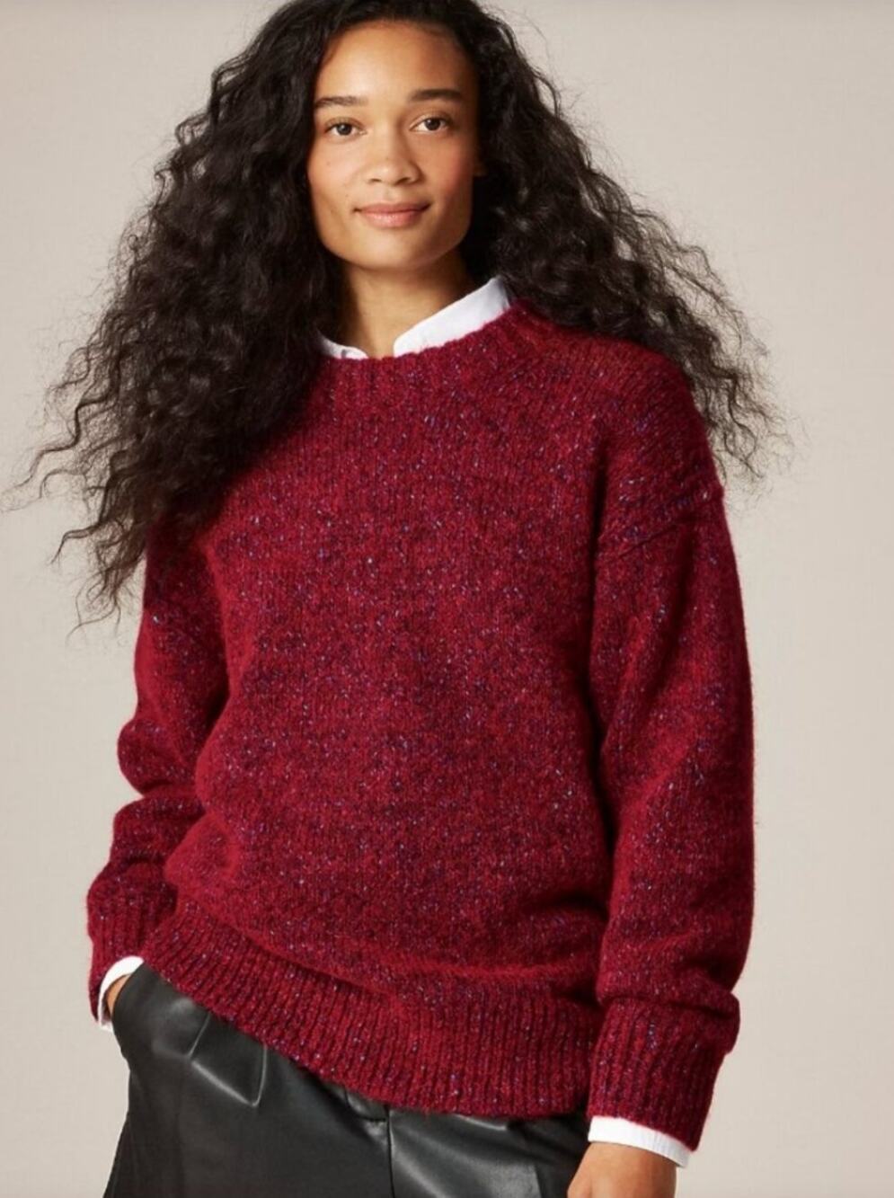 J.Crew Relaxed Crewneck Pullover Chunky Relaxed Fit Sweater Burgundy Red S NWOT